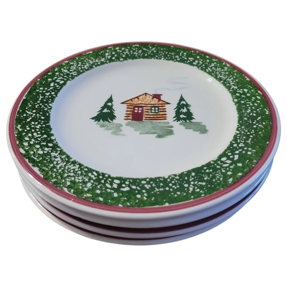 4 Pier 1 Tre Ci Italy Christmas Tree Cabin Salad Dessert Plate 8.5